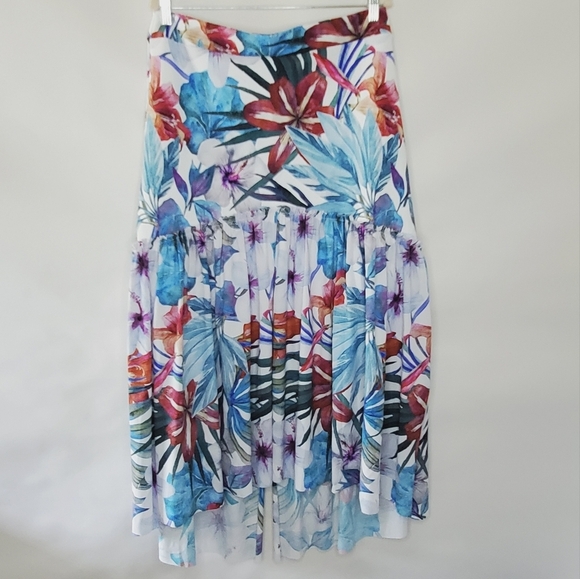 Chiara Boni Laraine Floral Midi Skirt Size 50 US 14 Stretch Hi-low Made in Italy - Picture 1 of 15